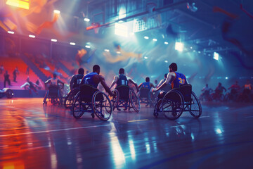 Wheelchair Basketball Players in Motion During a Competitive Game  