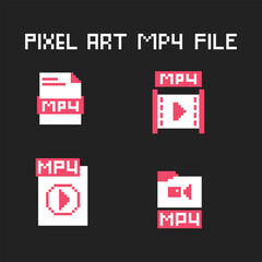 this is mp4 file icon in pixel art with simple color and black background ,this item good for presentations,stickers, icons, t shirt design,game asset,logo and project.