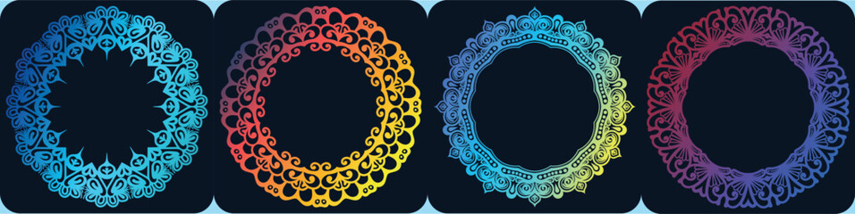 mandala circular design set. mandala frame. colorful vintage art circle elements set.