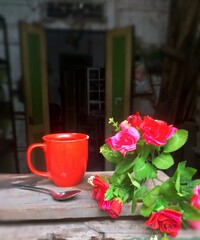 cup of tea and flowers