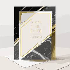 invitation cards with luxurious gold and dark blue marble