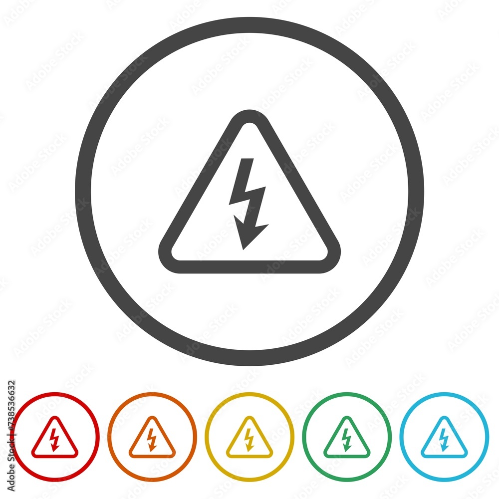 Poster high voltage icon. set icons in color circle buttons