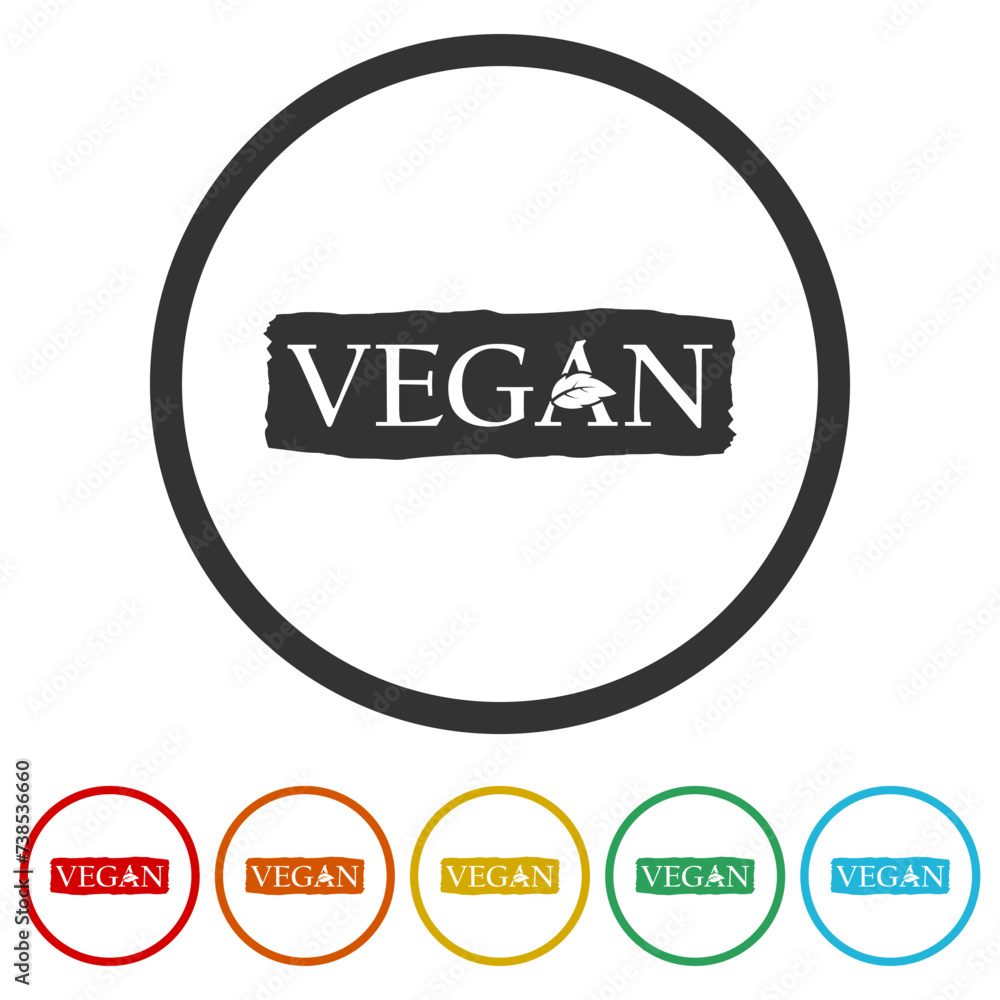 Poster vegan label icon. set icons in color circle buttons