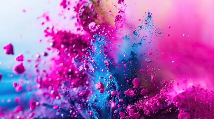 A dynamic explosion of colorful powder against a clear blue sky, symbolizing celebration and joy. - obrazy, fototapety, plakaty