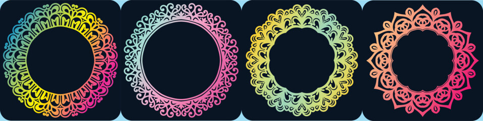 colorful mandala circle elements sheet. round art frame graphical art.