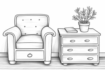 printable picture, coloring book with cozy rooms