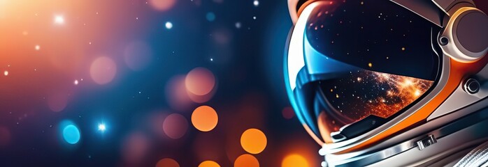 International day of human space flight, Cosmonautics Day concept with astronaut in spacesuit against background of the Earth planet. Spaceman in outer space 3D science illustration. Banner