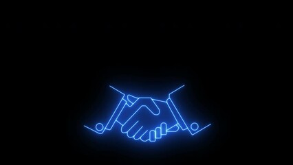Neon illustration animation of shaking hand with up arrows icon. The concept for cooperation and teamwork. Able use graphic isolated on transparent background.
