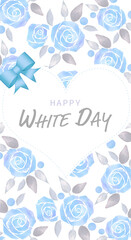 ホワイトデー用青い水彩の薔薇の背景イラスト