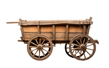 Wooden Wagon With Wheels. A wooden wagon with wheels is displayed. Isolated on a Transparent Background PNG. - obrazy, fototapety, plakaty