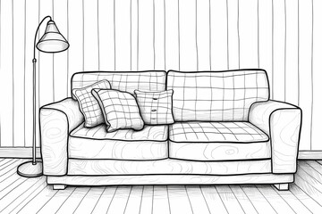 printable picture, coloring book with cozy rooms
