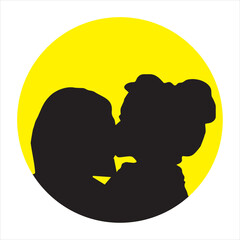 vector silhouette of mother and child love in circle shape
​