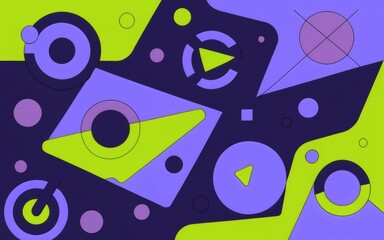 1990s scene with dynamic abstract shapes, capturing the essence of the decade in vibrant tones of blue, purple, and lime green.