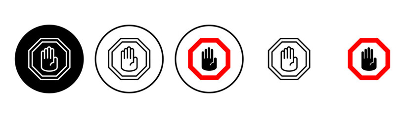 Stop icon set. stop road sign. hand stop icon vector