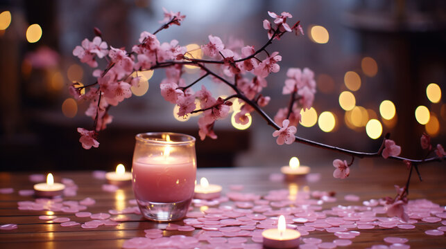 Fototapeta candles and flowers HD 8K wallpaper Stock Photographic Image