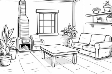 Fototapeta premium printable picture, coloring book with cozy rooms