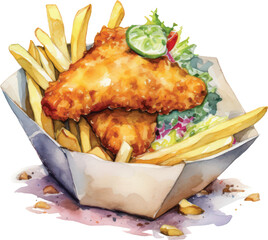 French fries and ketchup watercolor Illustration for greeting cards, printing and other design projects.