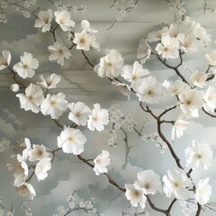 White Japanese cherry blossoms spring theme