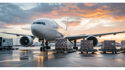 Fototapeta na wymiar Efficient cargo loading: Streamline operations as we expertly load your goods onto planes. Swift and secure, ensuring your shipments take flight seamlessly.