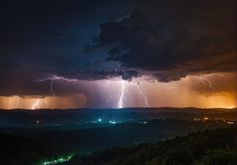 Lightning Bolts Strike Down from a Severe Thunderstorm  Electric Display