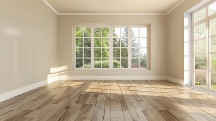 Bright and Spacious Living Room with Large Window AI Generated.
