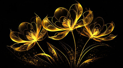 闇夜に咲く金色の花のイラスト,アスペクト比16:9