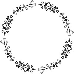 Hand drawn floral wreath. Hand drawn leaves and flowers garlands. Wild floral design elements. 