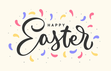 Happy Easter hand drawn lettering. Colorful holiday lettering design for banner, greeting card, poster