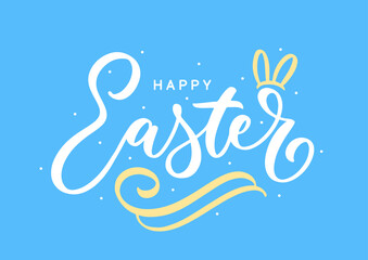 Happy Easter hand lettering. Vector holiday text for greeting card, banner, poster