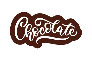 Chocolate hand lettering. Vector brush calligraphy. Chocolate - handwritten text for sticker, logo, label, postcard