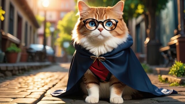 Cat wallpaper, Portrait of a Cat, There is a cat who is wearing glasses in his eyes and he is also wearing clothes