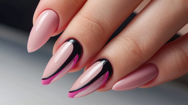 A close-up shot of a woman's finger with beautiful nail polish.