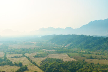 
Vang Vieng , Laos : 16 Feb 2024 :Beautiful scenery from Nam Xay viewpoint, Vang Vieng, Laos....
