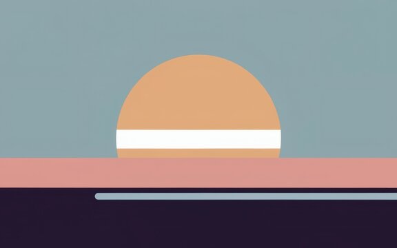 Image of a minimalistic beach sunset, emphasizing simplicity through clean lines and soft, neutral hues. 