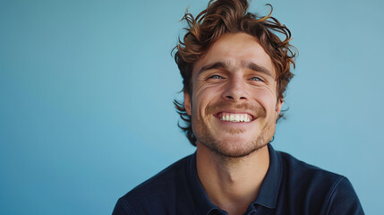 Fototapeta premium Capture the essence of masculinity in a smile. A man's grin speaks volumes, echoing confidence and warmth. Experience the power of a genuine, captivating smile.