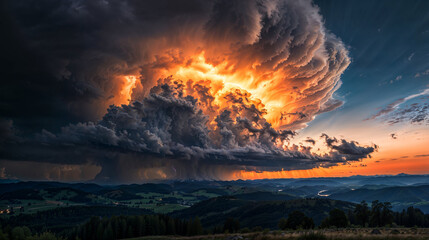 Fototapeta na wymiar Dramatic Thunderstorm Clouds at Sunset 