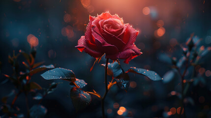 Illuminate passion with a burning rose. Embrace the fiery bloom, where love and desire intertwine in a radiant display. Ignite the romance. - obrazy, fototapety, plakaty
