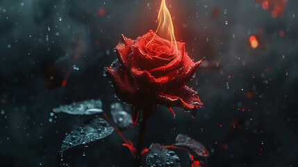 Illuminate passion with a burning rose. Embrace the fiery bloom, where love and desire intertwine in a radiant display. Ignite the romance.