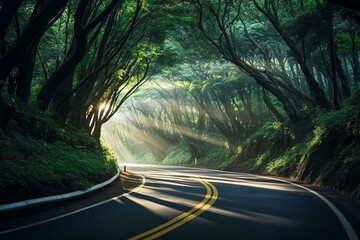 The Scenic Road Tunnel Among Curved Trees
