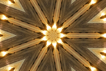 sunrise kaleidoscope, sunrise at sea,   abstract composition of geometric figures forming a kaleidoscopic arrangement,