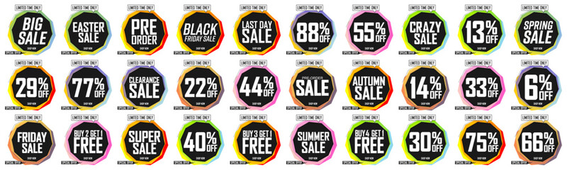 Set Sale banners design template, discount tags, vector illustration