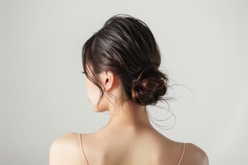  後ろから見た日本人女性の背中・首すじ・肩（うなじ・姿勢・肩こり）