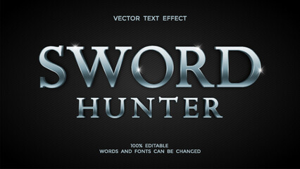3d silver metallic sword hunter editable text effect