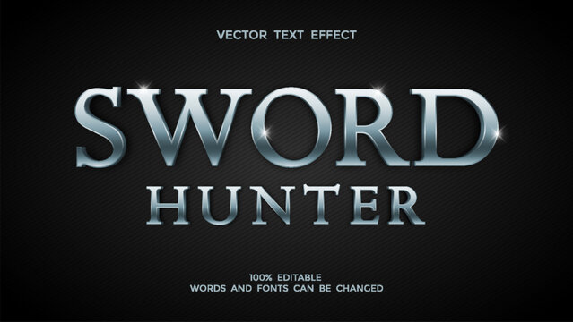 3d silver metallic sword hunter editable text effect