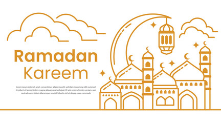 Ramadan Kareem islamic background vector design with icon line style and crescent moon and arabic lamp