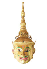 Golden ramayana mask in native Thailand style on transparent background