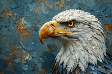 Majestic Eagle Glance, Sky Blue Background for Freedom Essence