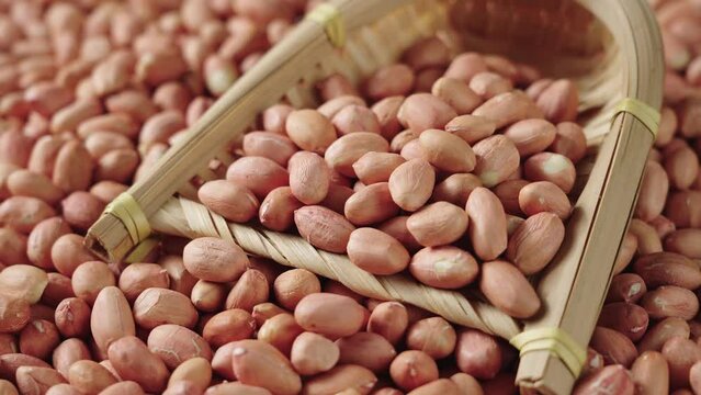 peeled raw peanut kernel on table.