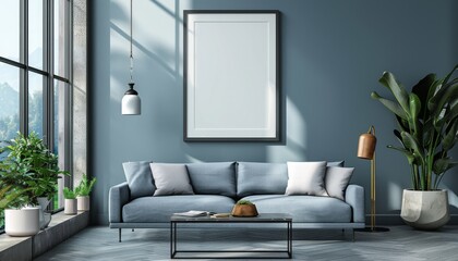 mock-up of a vertical poster frame in a modern living room