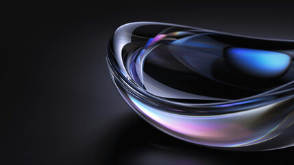 Abstract Glass Form with Elegant Curves and Light Reflections on a Black Background